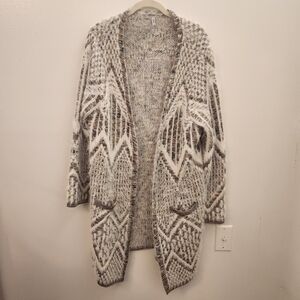 44 Degree North Women’s Long Cardigan Furry Bold Pattern Waterfall Front Size M